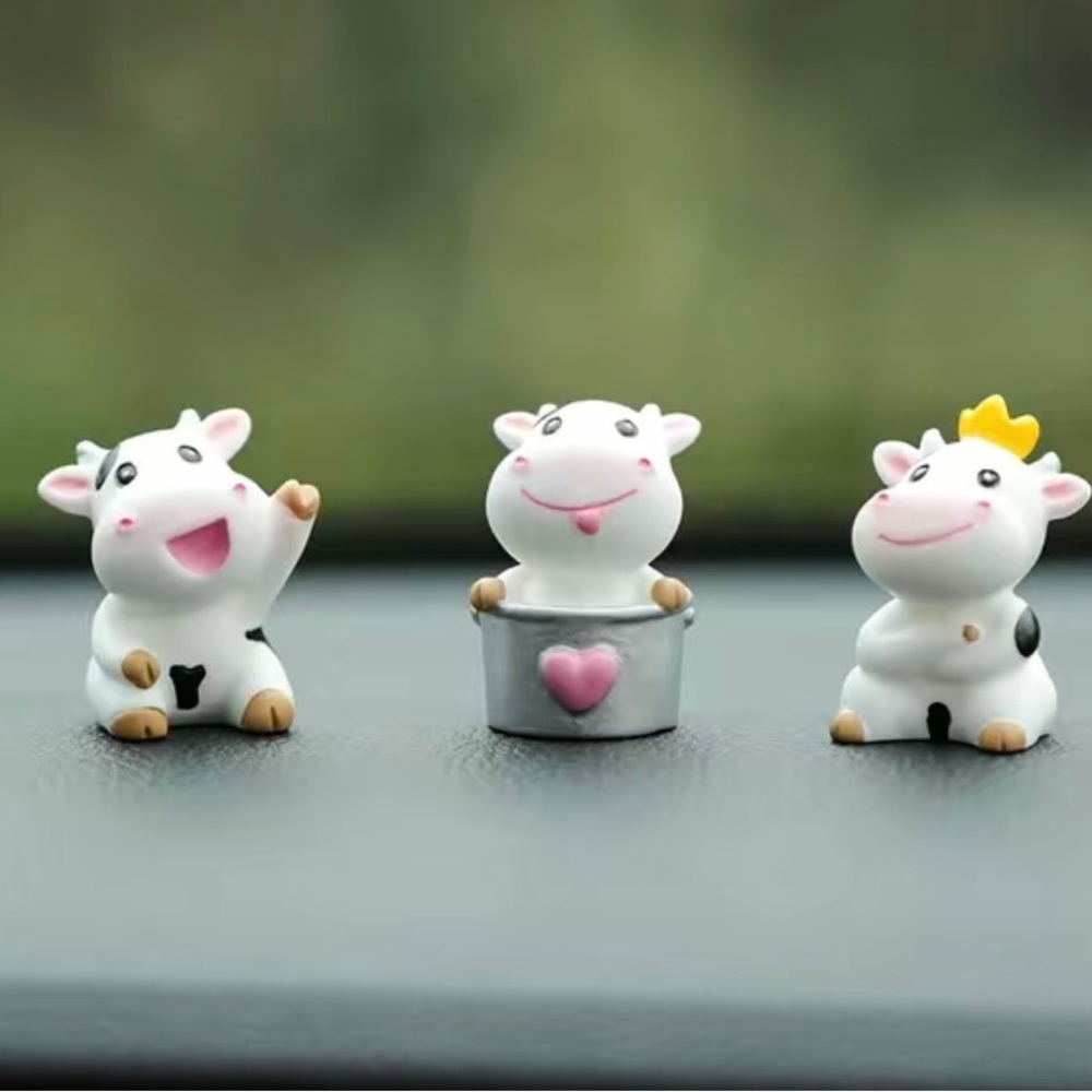 Tiny cow miniature set, 3 cute cow ornaments .